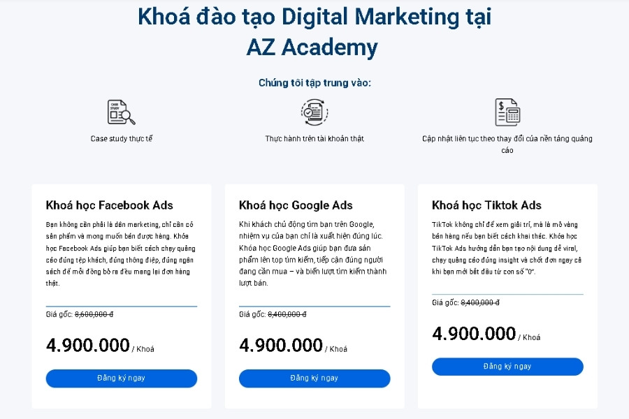Bảng giá dịch vụ Google Ads tại Az academy