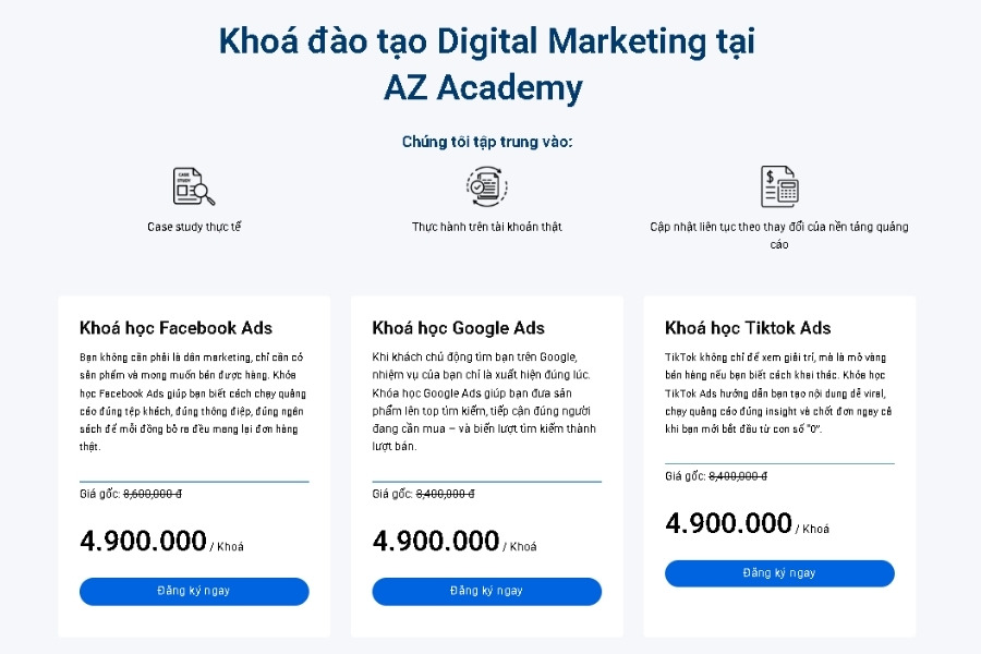 Giá ưu đãi Facebook Ads tại AZ Academy 