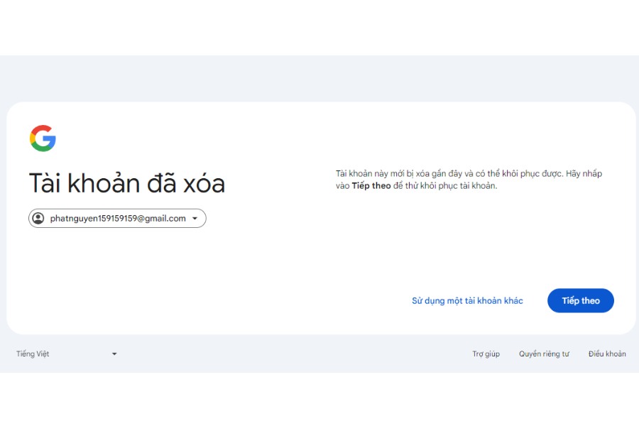 Đã xóa tài khoản Google