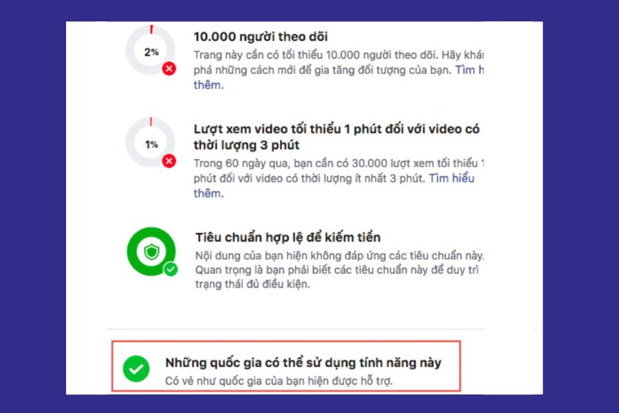 Điều kiện bật kiếm tiền trên Facebook