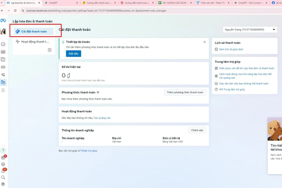 Hướng dẫn thanh toán quảng cáo trên Facebook