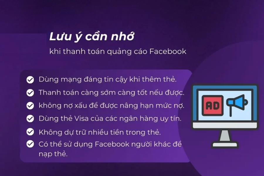 Những lưu ý khi thanh toán quảng cáo Facebook qua thẻ