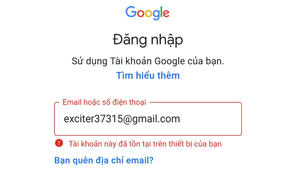 Tên người dùng và mật khẩu không hợp lệ
