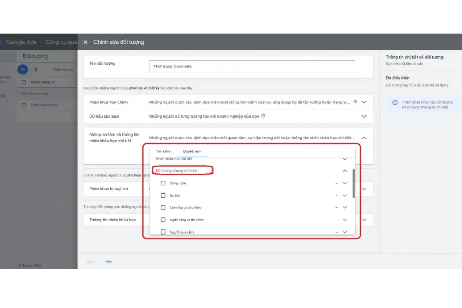 Target Google Ads theo phân khúc khác
