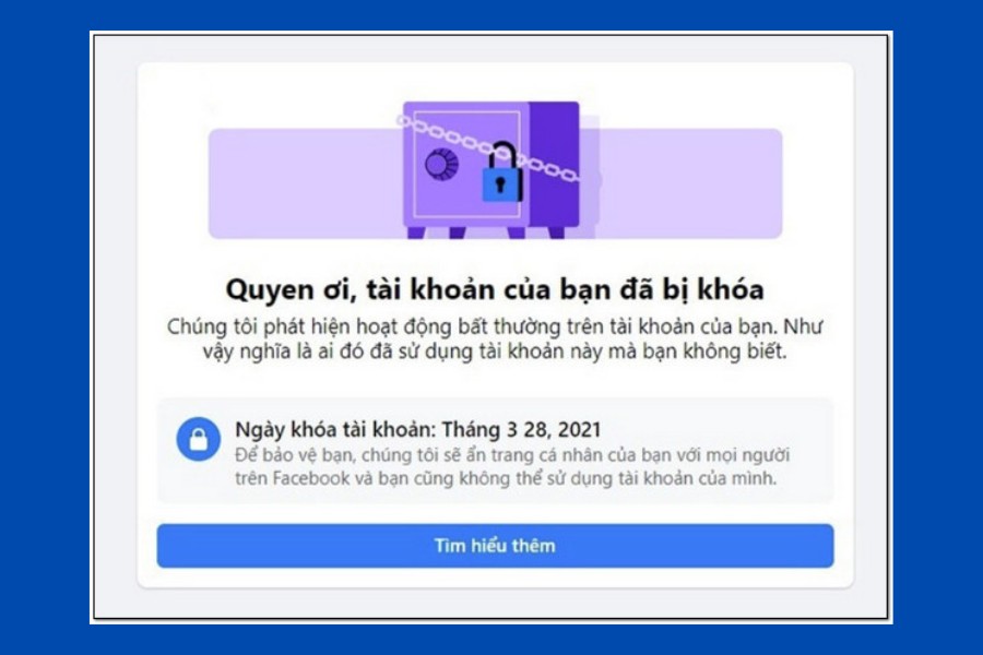 Khóa két sắt tím 956 là một dạng khóa tài khoản phổ biến trên Facebook