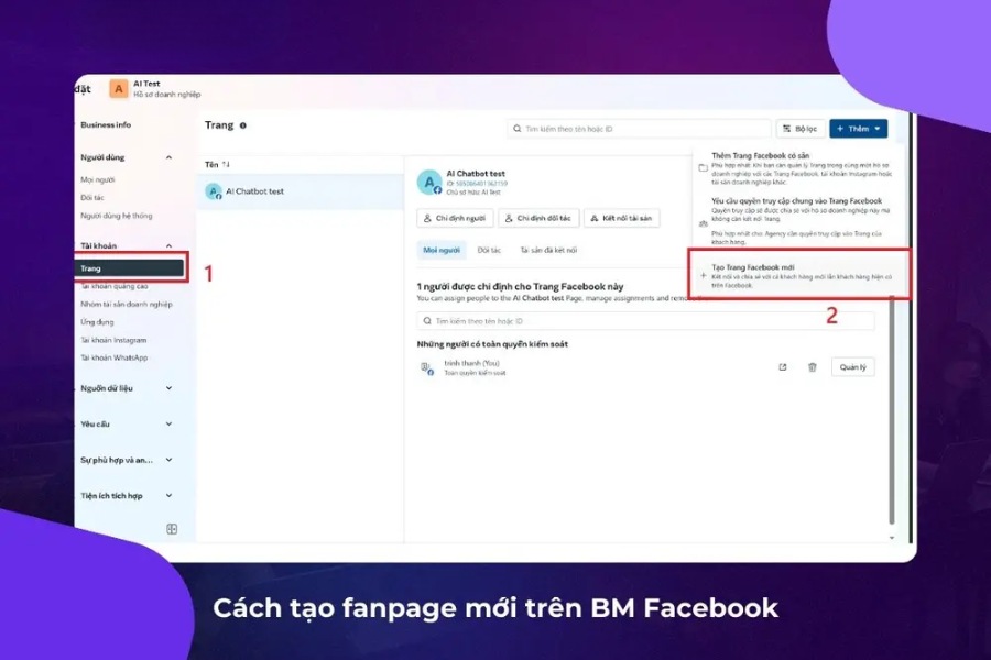 Tạo Fanpage mới trực tiếp từ BM