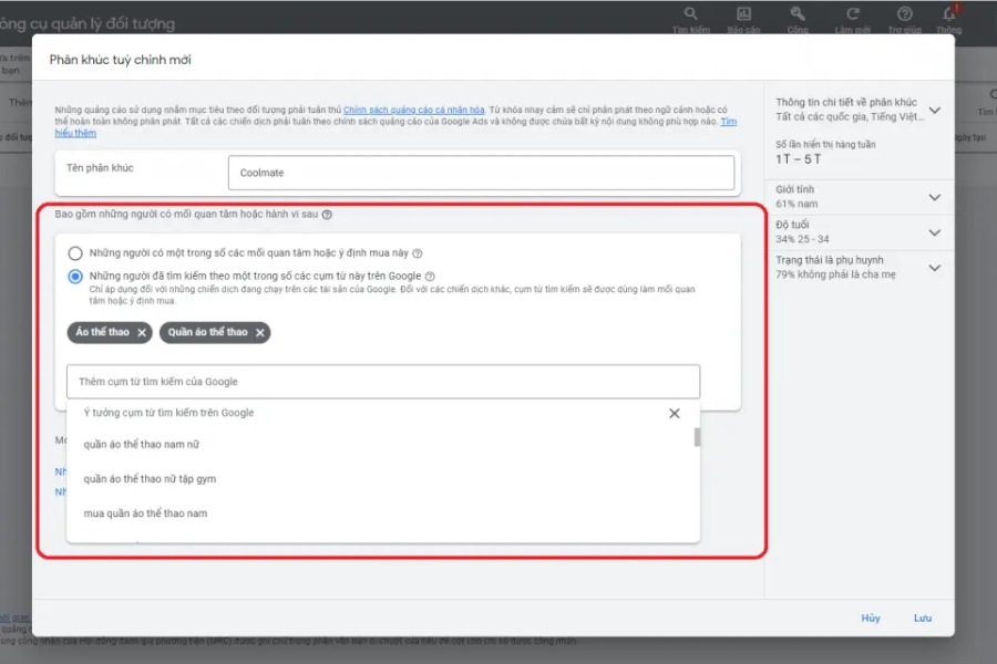 Target Google Ads theo phân khúc của Google